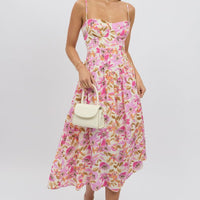 Multi Floral Midi Dress Corset Detail