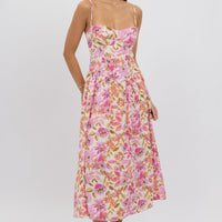 Multi Floral Midi Dress Corset Detail