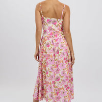 Multi Floral Midi Dress Corset Detail