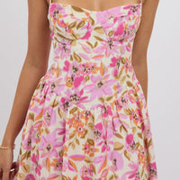 Multi Floral Midi Dress Corset Detail