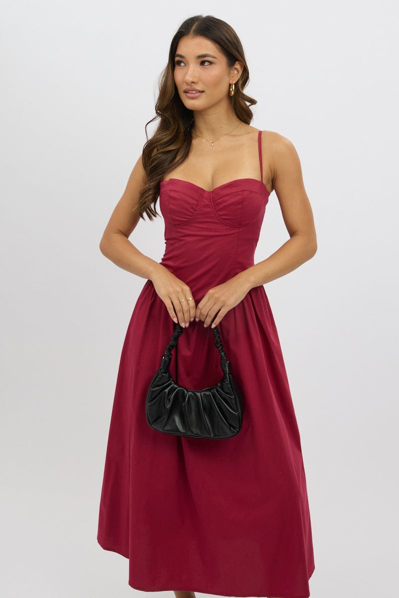 Red Midi Dress Corset Bust