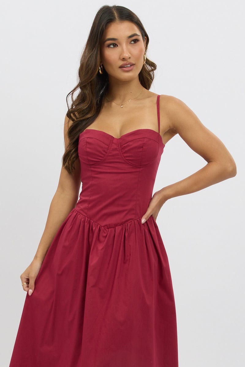 Red Midi Dress Corset Bust