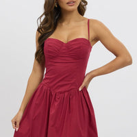 Red Midi Dress Corset Bust