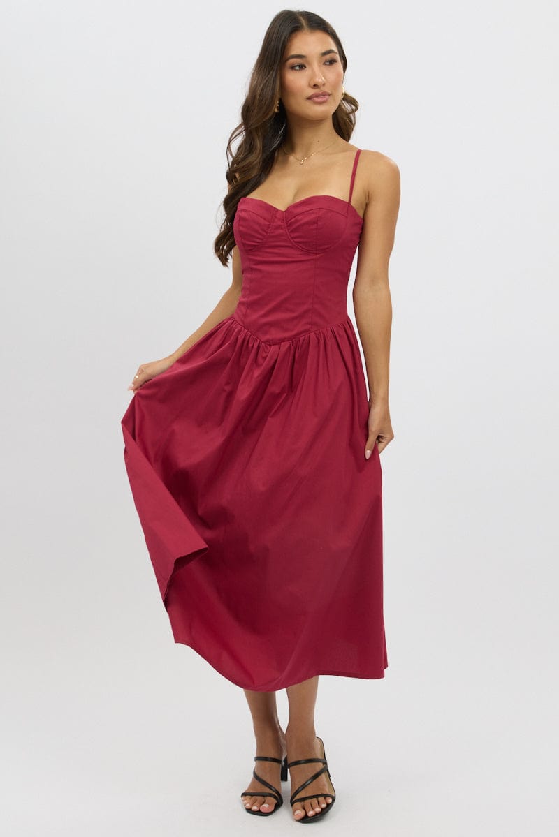 Red Midi Dress Corset Bust