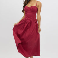 Red Midi Dress Corset Bust