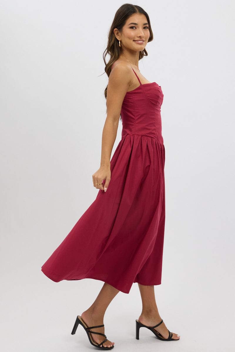 Red Midi Dress Corset Bust