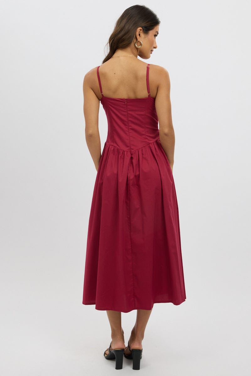 Red Midi Dress Corset Bust