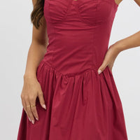 Red Midi Dress Corset Bust