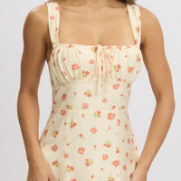 Pink Floral Midi Dress Gathered Bust
