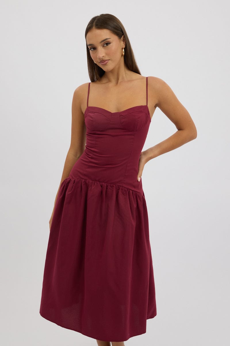 Red Midi Dress Drop Waist