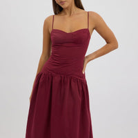 Red Midi Dress Drop Waist