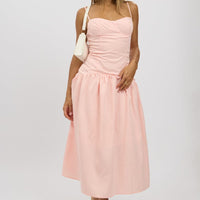 Pink Midi Dress Drop Waist