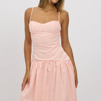 Pink Midi Dress Drop Waist