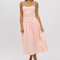 Pink Midi Dress Drop Waist