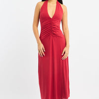 Red Halter Neck Midi Dress