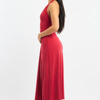 Red Halter Neck Midi Dress