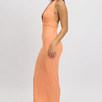 Orange Bodycon Dress Halter Neck Texured