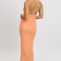 Orange Bodycon Dress Halter Neck Texured