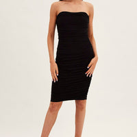 Black Midi Dress Bodycon Ruched Mesh