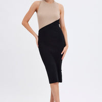 Black Midi Dress Round Neck Colour Blocked Knit