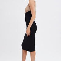 Black Midi Dress Round Neck Colour Blocked Knit