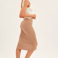 Beige Midi Dress Round Neck Colour Blocked Knit
