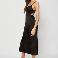 Black Midi Dress Cowl Neck Satin