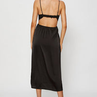 Black Midi Dress Cowl Neck Satin