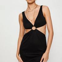 Black Midi Dress Ribbed Cut Out