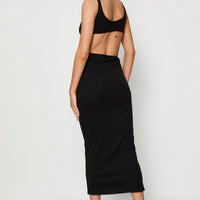 Black Midi Dress Ribbed Cut Out