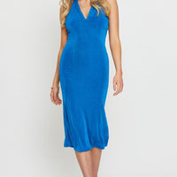 Blue Midi Dress Halter Neck