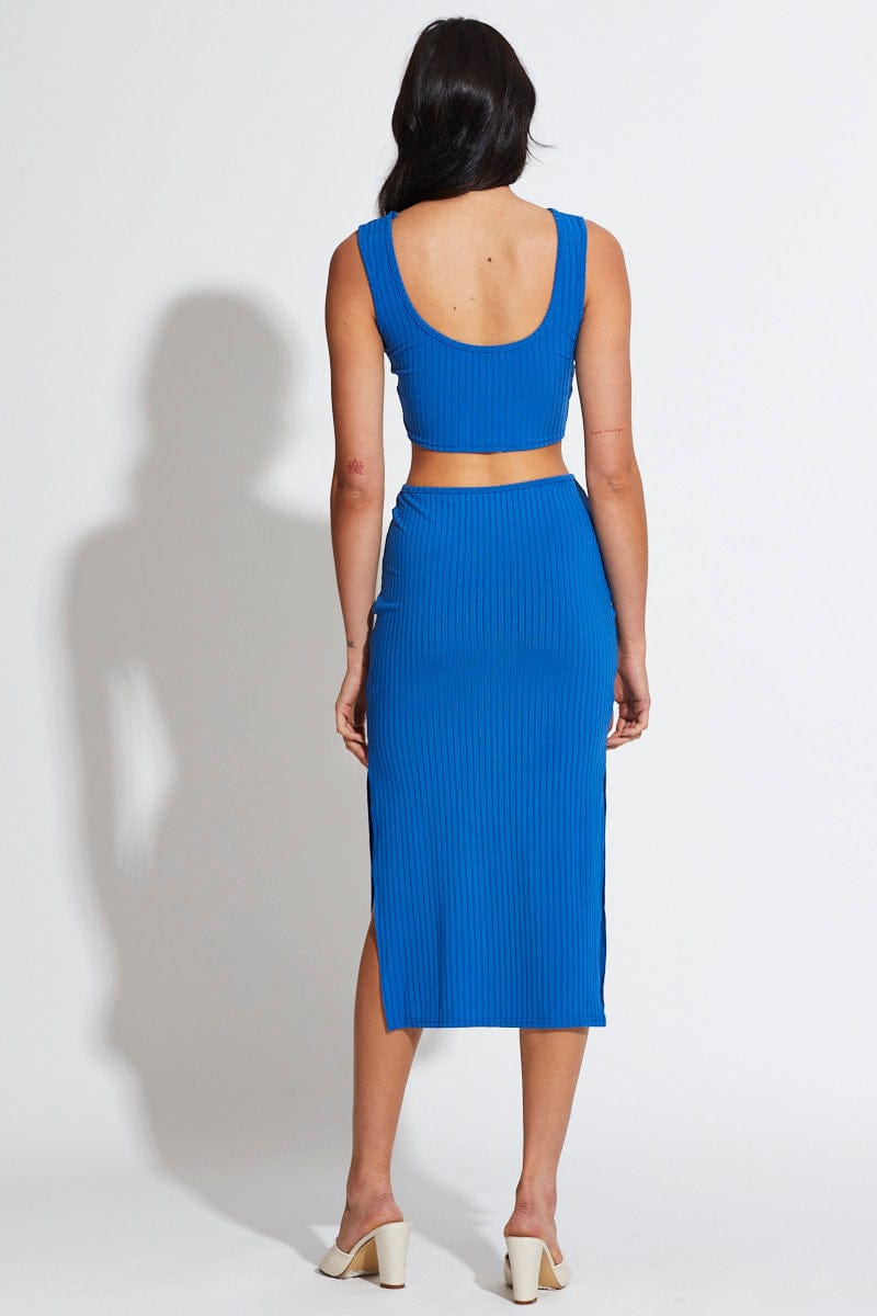 Blue Midi Dress Knot Front