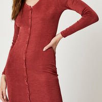 Brown Button Front Slinky Midi Dress