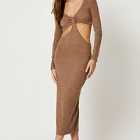 Brown Cut Out Midi Dress