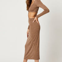 Brown Cut Out Midi Dress