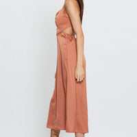 Brown Midi Dress Cowl Neck Satin
