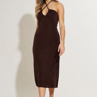 Brown Midi Dress Keyhole