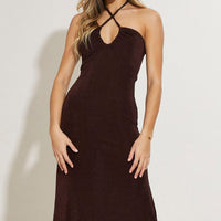 Brown Midi Dress Keyhole