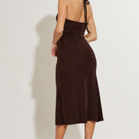 Brown Midi Dress Keyhole