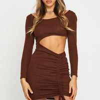 Brown Midi Dress Long Sleeve