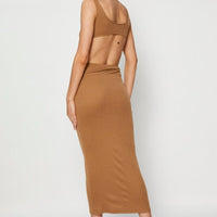 Brown Midi Dress Ribbed Cut Out