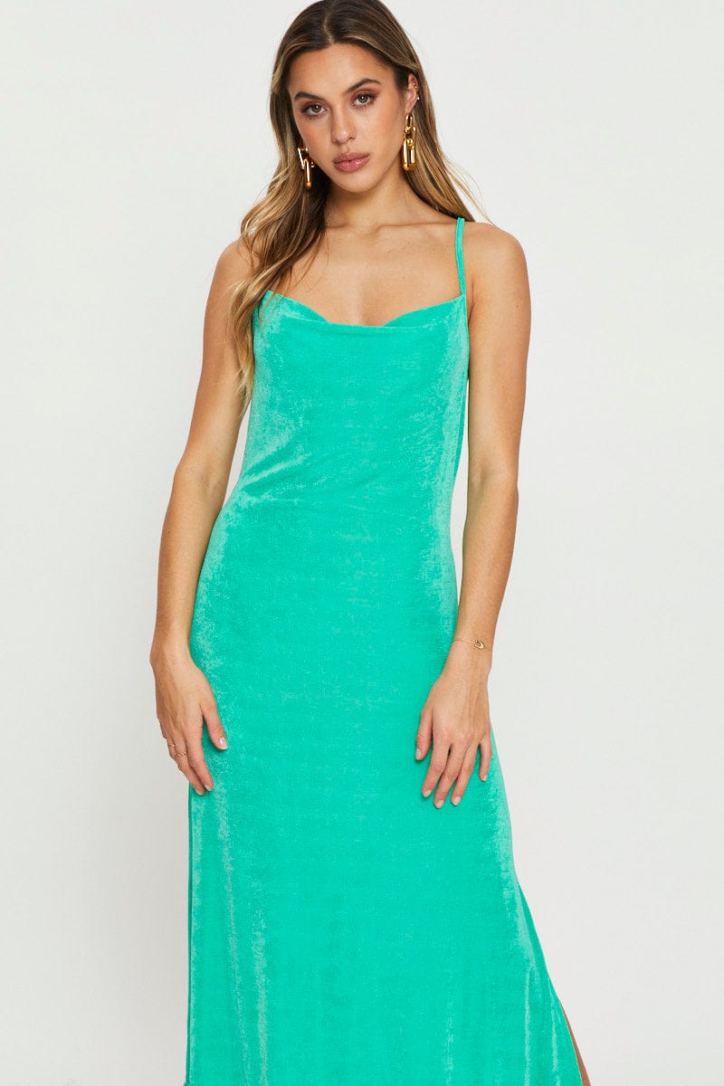 Green Midi Dress Cowl Neck