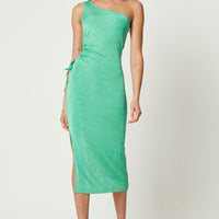 Green Midi Dress One Shoulder Evening