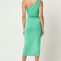 Green Midi Dress One Shoulder Evening