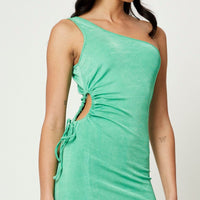 Green Midi Dress One Shoulder Evening