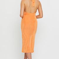 Orange Midi Dress Halter Neck