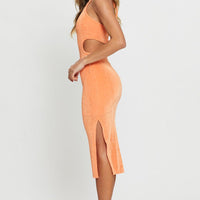 Orange Midi Dress Halter Neck