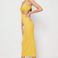 Orange Midi Dress Ribbed Cut Out