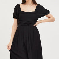 Black Midi Dress Evening Square Neck