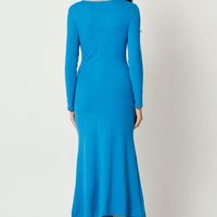 Blue Gathered Front Midi Dress